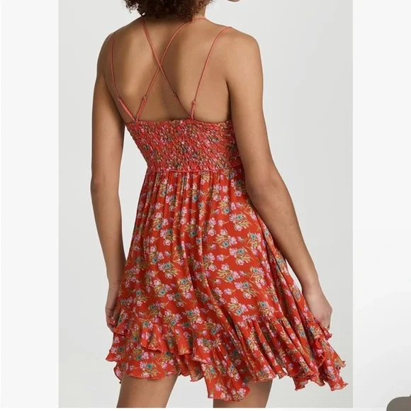 Free People Women's Adella Printed Mini Slip Dress in Red Meadow XS - Picture 2 of 11